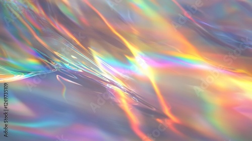 Light lens flare overlay. Photo of sun ray diffraction with scratch, dust and  leaks. Holographic effect background.