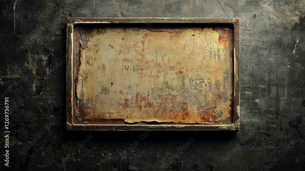 Naklejka premium Vintage Advertising Sign with Dent and Patina on Rustic Background