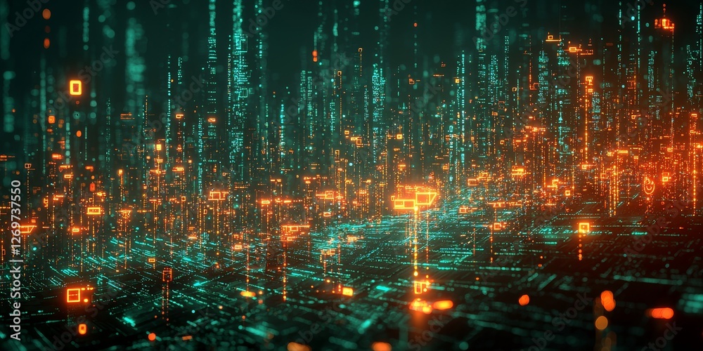 Fototapeta premium Cybersecurity Visualization of Data Transfer 