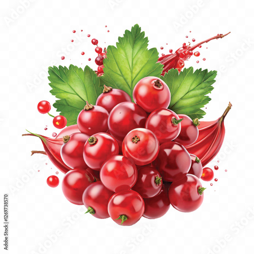 Realistic Detailed 3d Red Currant Berries with Splash Juice isolated on white background.