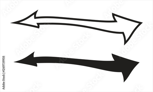 Set of black and white arrows. Double Headed arrow in white and black on white background.  Arrow sign. Arrow indicated the direction symbol. Double ended arrow illustration.