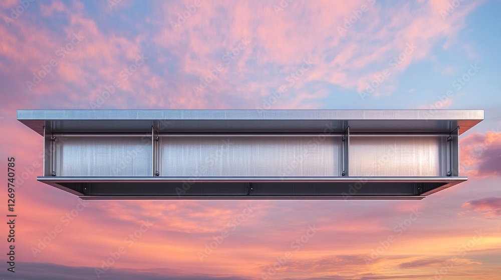 Obraz premium The dynamic view of an industrial crane hoisting a steel beam is accentuated by the warm hues of a vibrant sunset, offering a stark contrast to the cold metal in the urban environment