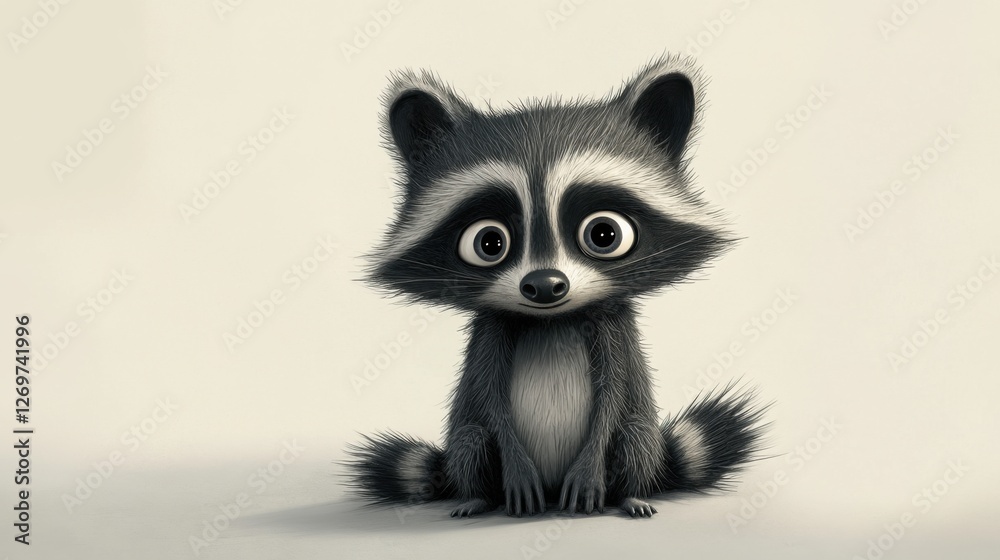 Adorable Cartoon Raccoon Sitting Pretty: A Digital Artwork of a Cute and Friendly Procyon Lotor Adorable Cartoon Raccoon Sitting Pretty: A Digital Artwork of a Cute and Friendly Procyon Lotor