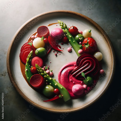Elegant Vegan Fine Dining Gourmet Beetroot & Asparagus Plating 