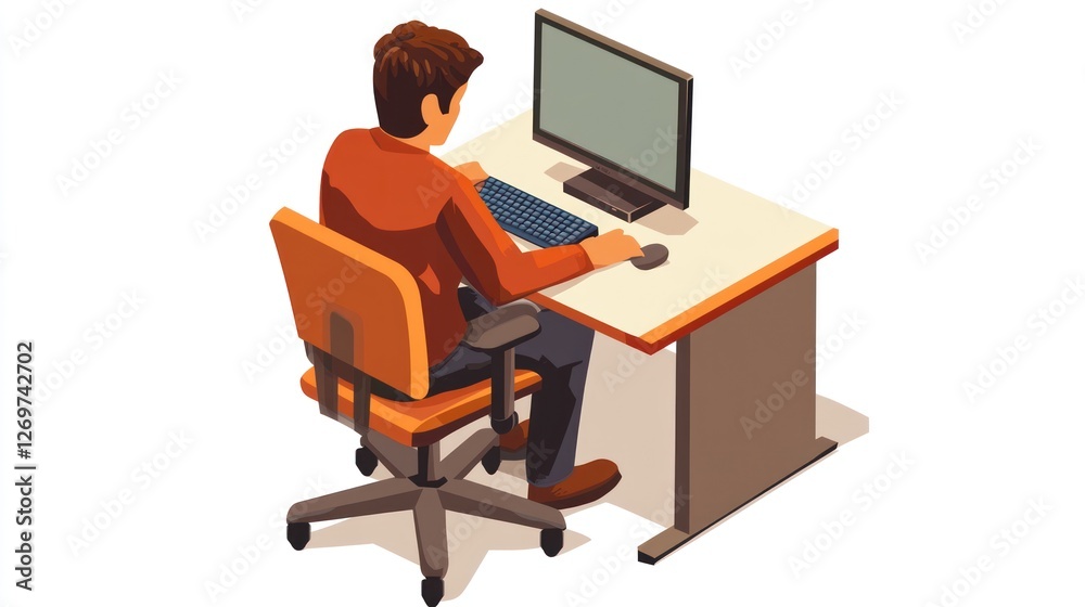 Man working computer desk office productivity Man working computer desk office productivity