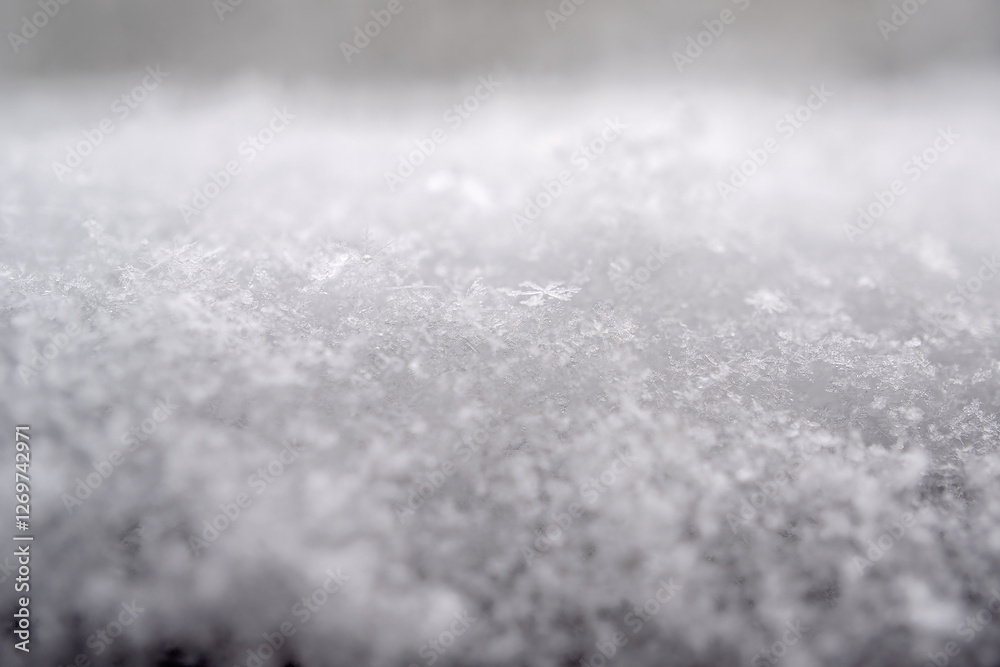 close-up photograph of a snow texture, individual flakes are visible, macro photography taken from different angles and differentiated focus close-up photograph of a snow texture, individual flakes are visible, macro photography taken from different angles and differentiated focus