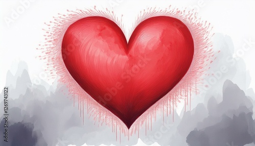 watercolor red heart isolated on white or white background