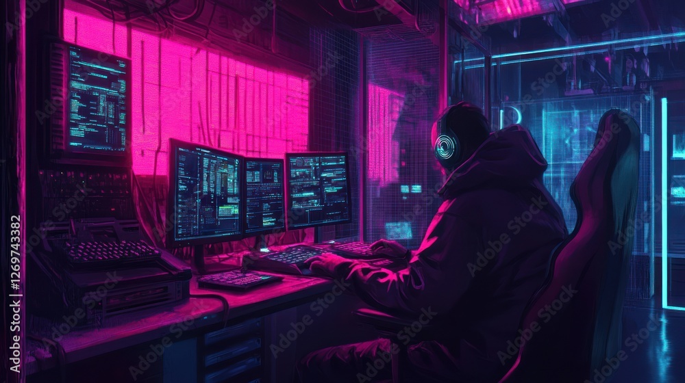 Neon Hacker's Sanctuary: A Cyberpunk Digital Fortress Neon Hacker's Sanctuary: A Cyberpunk Digital Fortress