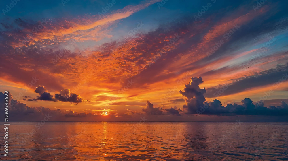 Fototapeta premium Breathtaking Sunset over Calm Ocean Waters