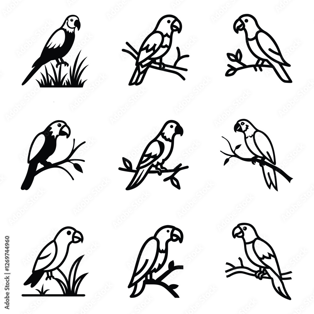 Fototapeta premium Parrot Silhouette Set.