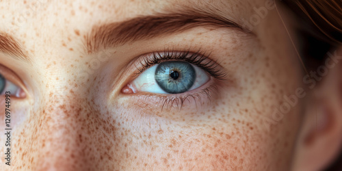 Obraz na płótnie Woman's face with freckles or age spots, close up w salonie