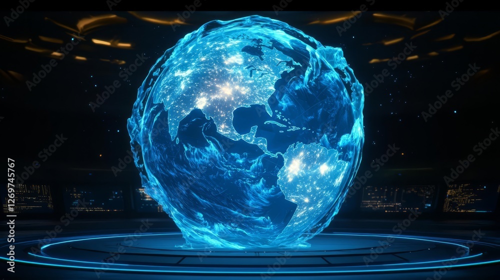 Obraz premium A glowing digital globe representing global connectivity and advanced technology.