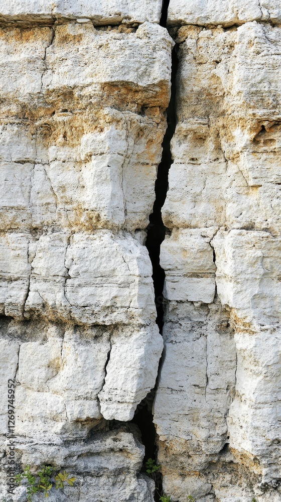 Fototapeta premium A Deep Crack in a White and Beige Rock Face