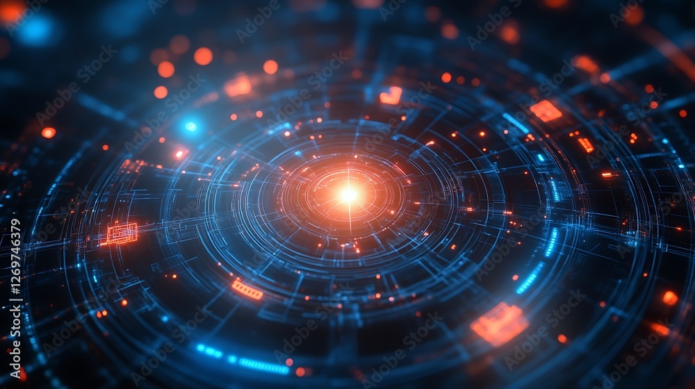 Fototapeta premium Abstract Data Transmission Concept with Glowing Orbs and Circuitry