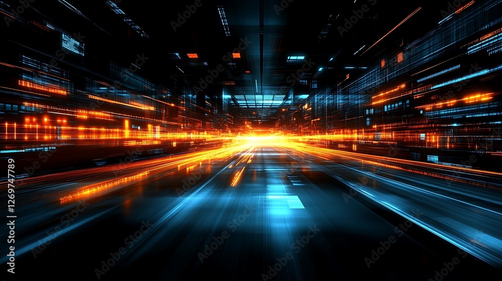 Illuminated data streams create a futuristic technological landscape Illuminated data streams create a futuristic technological landscape