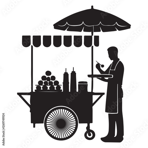 Expert street food seller silhouette vector graphic commercial illustration