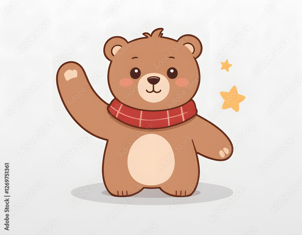 Naklejka premium teddy bear with red scarf waving