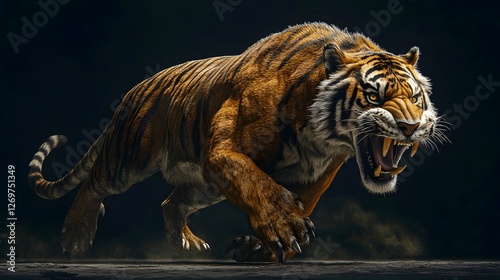 The fierce posture of prehistoric saber toothed tigers