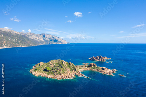 The islands Isola dell Ogliastra in Lotzorai in Europe, Italy, Sardinia, Lotzorai, in summer, on a sunny day.