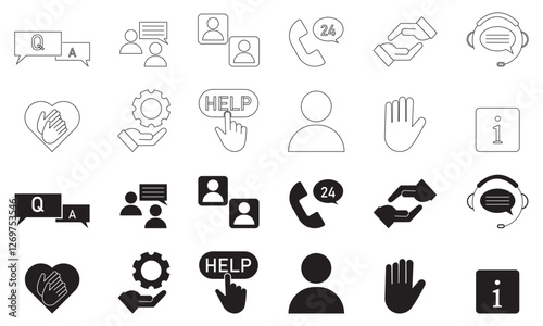 Help line icon set with information, teamwork, charity, and customer service concepts