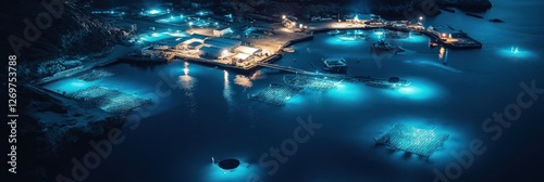 Nighttime Aerial View Of An Oyster Farm