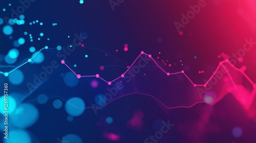 Abstract data visualization with pink and blue line graph on dark background