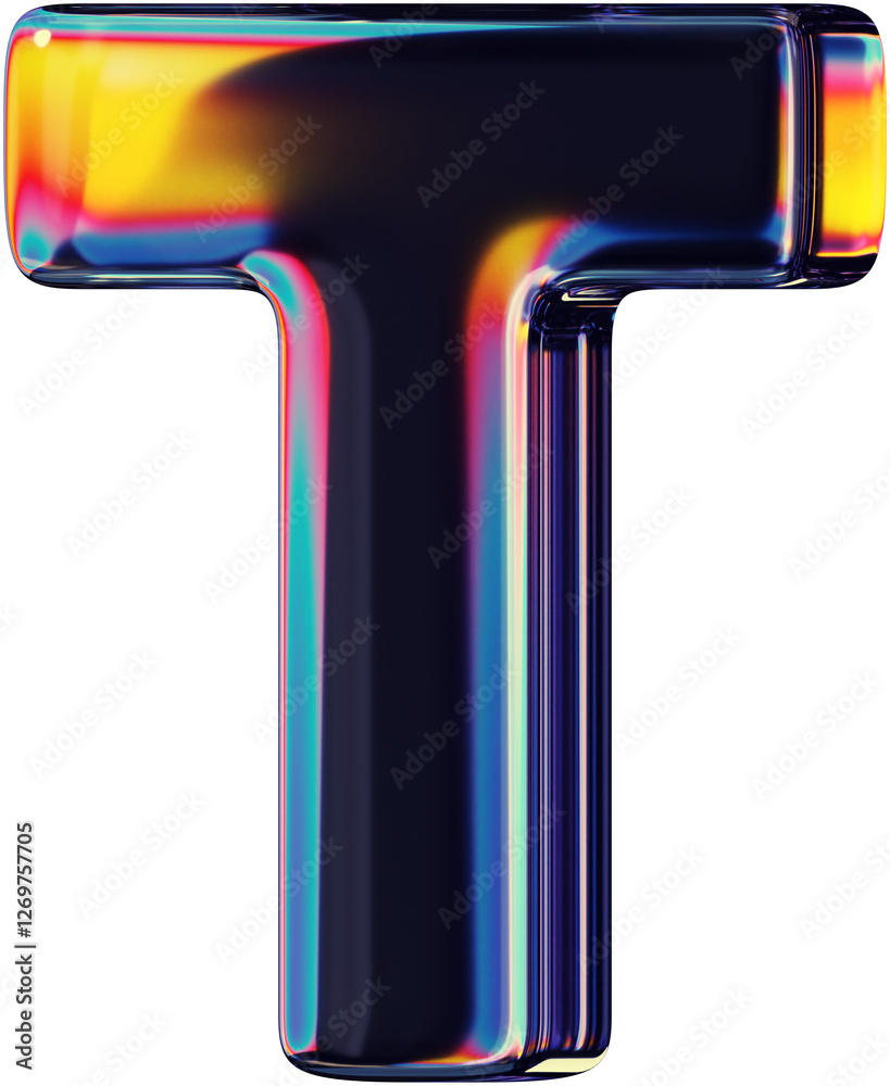 Naklejka premium 3d rendered colorful smooth letter with rainbow reflections