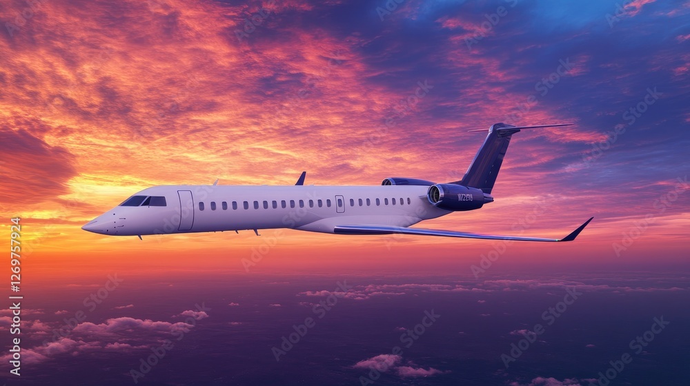 Fototapeta premium Private Jet Soaring Above Sunset Clouds