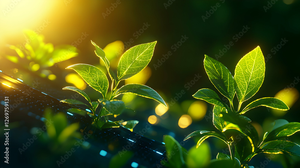Close Up Green Leaves with Detailed Veins and Lighting on a Dark Branch in a Soft Focus Outdoor Setting Close Up Green Leaves with Detailed Veins and Lighting on a Dark Branch in a Soft Focus Outdoor Setting