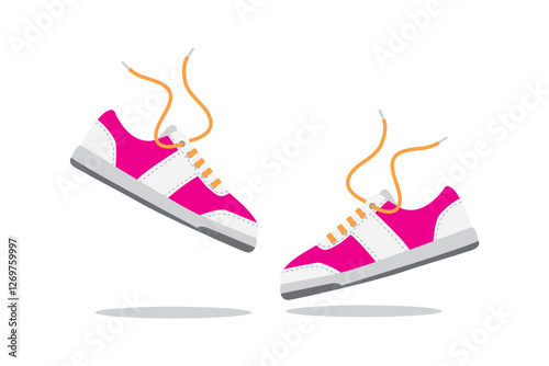 Pink Sneakers for jogging and sports. Modern fashion sneakers shoes. Sports shoes. Flat Vector isolated on white background. Running shoes. Men's or women's footwear. 