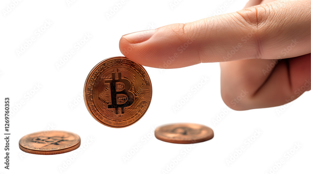 Fototapeta premium Copper Bitcoin Digital Coin for Finance, Banking, and Future Technology, isolated on transparent background.
