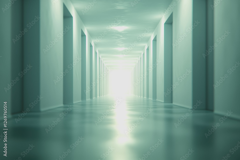 Fototapeta premium Long hallway with natural light streaming in from the end creating a bright and inviting atmosphere