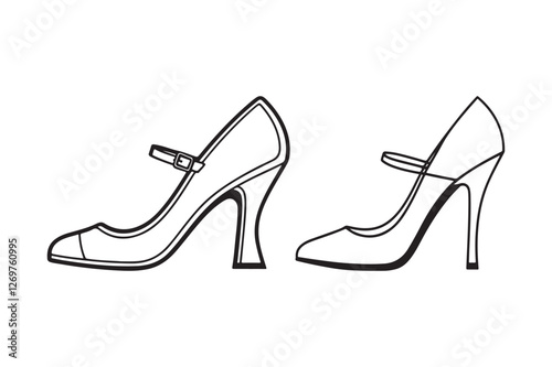 High Heel Shoe Silhouette and Outline Clipart Set for Fashion Design