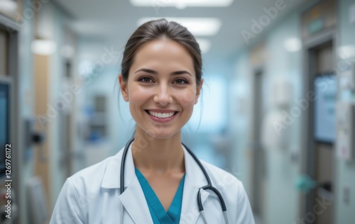  Smiling and happy woman looking at the camera 