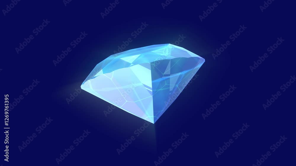 The cartoon or fantasy colored brilliant cut diamond stone rotating loop animation created by procedural 3D reflection and transparency some motion effects.