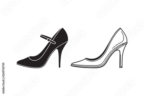 High Heel Shoe Silhouette and Outline Clipart Set for Fashion Design