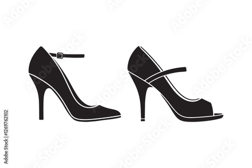 High Heel Shoe Silhouette and Outline Clipart Set for Fashion Design