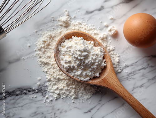 Baking Powder in Wooden Spoon with Egg