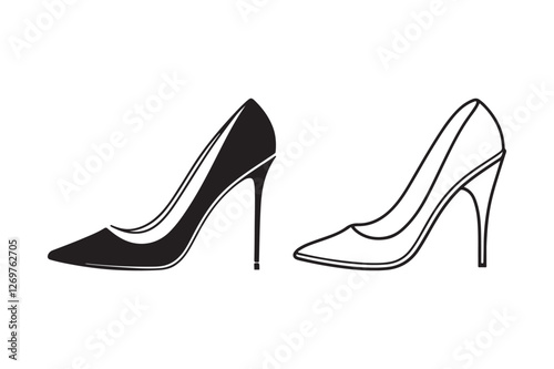 High Heel Shoe Silhouette and Outline Clipart Set for Fashion Design