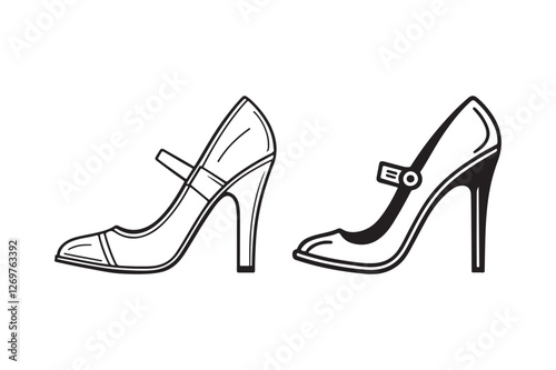High Heel Shoe Silhouette and Outline Clipart Set for Fashion Design