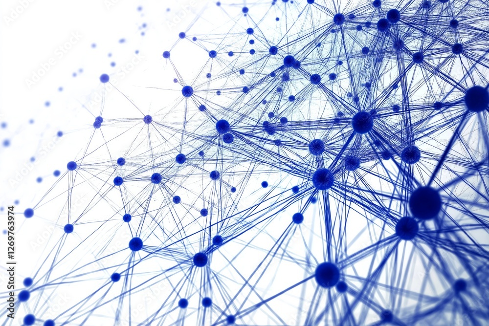 Abstract blue network nodes and lines forming complex connections Abstract blue network nodes and lines forming complex connections