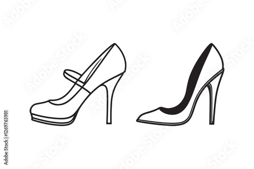 High Heel Shoe Silhouette and Outline Clipart Set for Fashion Design
