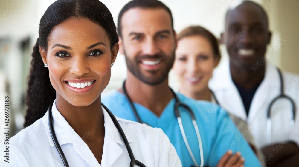 A group of professionals stands together, smiling warmly and looking directly at the viewer. A group of professionals stands together, smiling warmly and looking directly at the viewer.