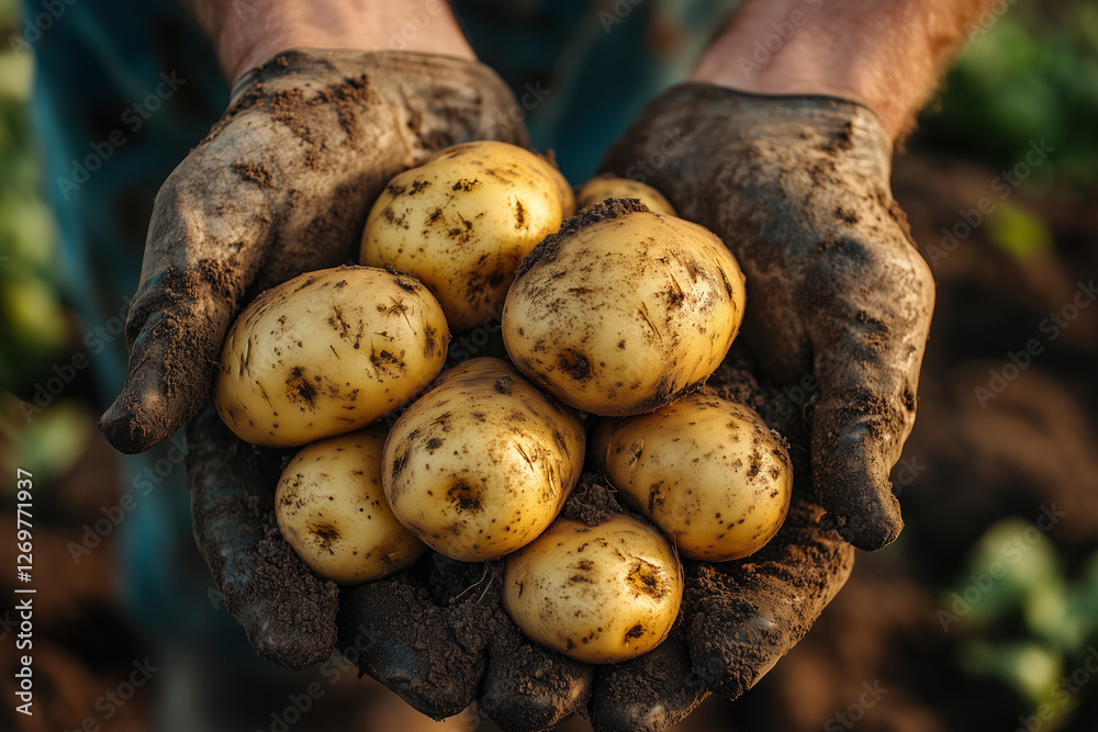 Farmer Holding Freshly Harvested Potatoes Farmer Holding Freshly Harvested Potatoes