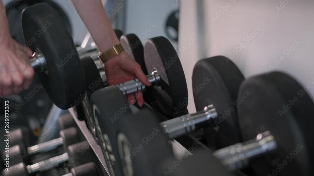 A closeup view of dumbbells displayed in a modern and wellequipped gym setting A closeup view of dumbbells displayed in a modern and wellequipped gym setting