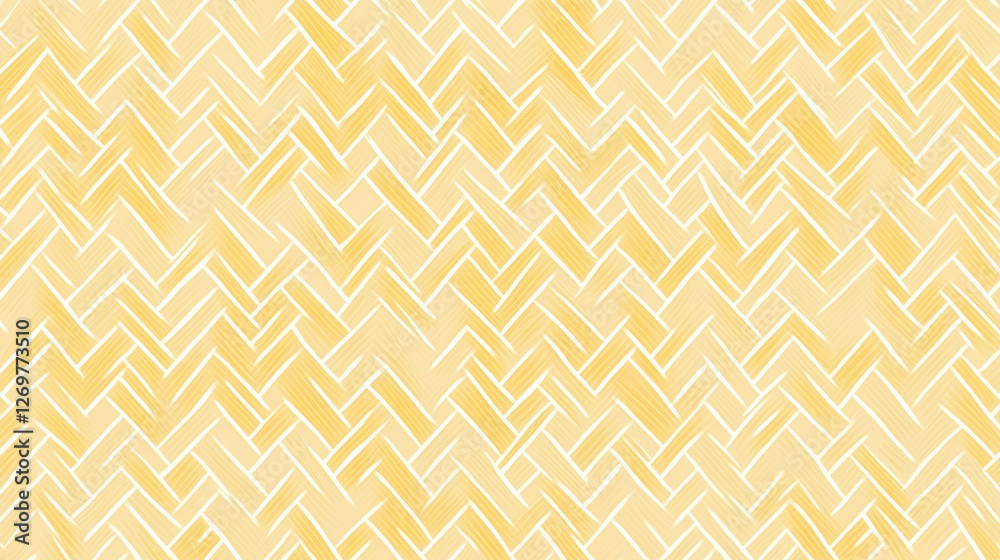 Bright herringbone pattern with sharp and glowing angled lines in warm yellow tone, creating modern and dynamic geometric background with textured appearance