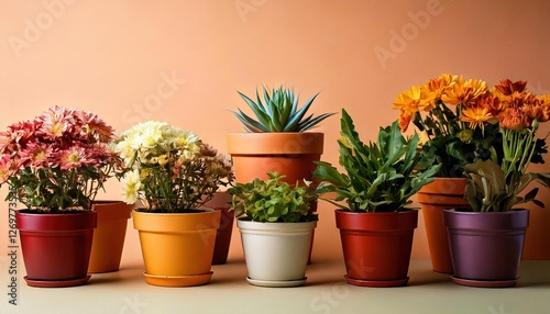 Wallpaper Mural Colorful assortment of potted plants and flowers on a bright background Torontodigital.ca