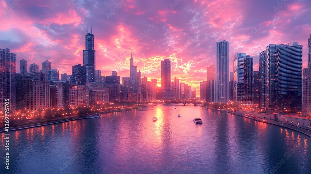 Obraz premium Gothic chicago building sunset historic high resolution hd picture