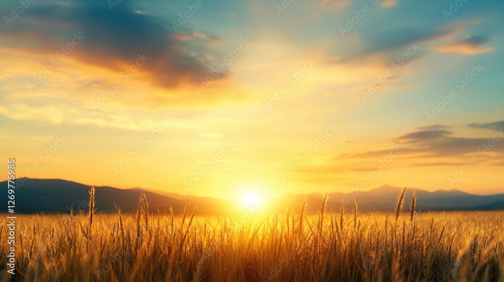 Fototapeta premium Golden Sunset over Wheat Field