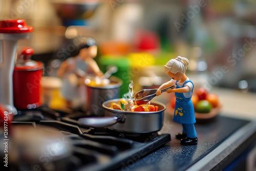 Wallpaper Mural Small people toy cooking food on the kitchen illustration, toy chefs, toy kitchen, toy tiny restaurant, miniature toys, toy figures, tiny chefs, culinary art, playful cooking, dollhouse kitchen Torontodigital.ca